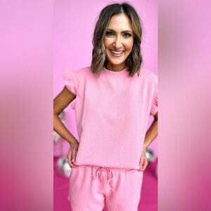 SSYS Pink Quilted Sleeveless Ruffled Top and Shorts Set